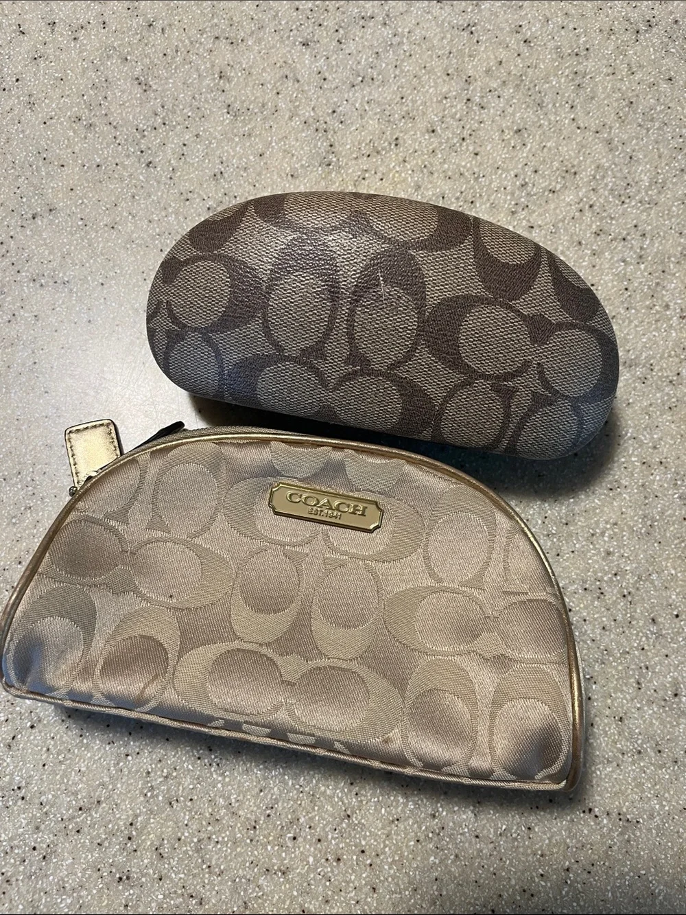 Coach Signature Monogram Cosmetic Pouch & Eyeglass Case in Taupe